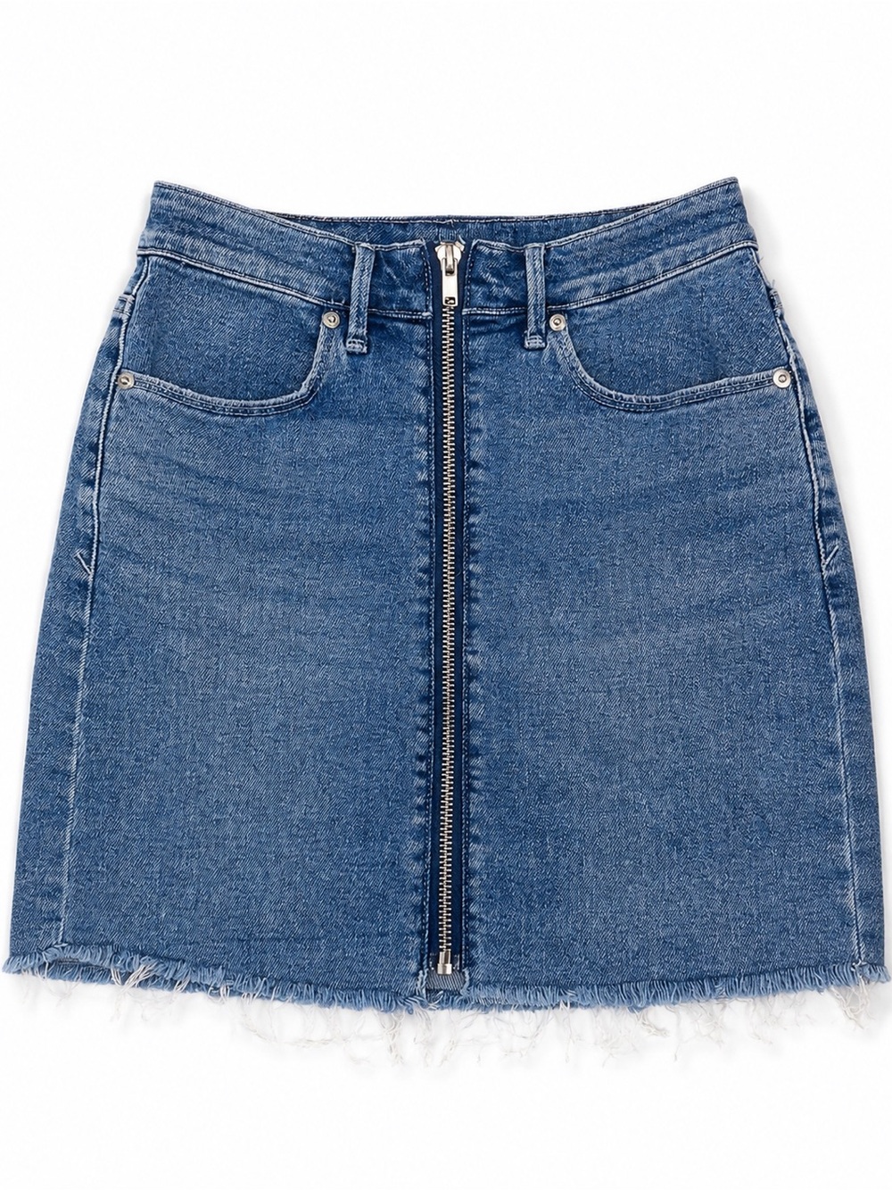 Good American Blue Zip-Front Denim Stretch | Mini Skirt